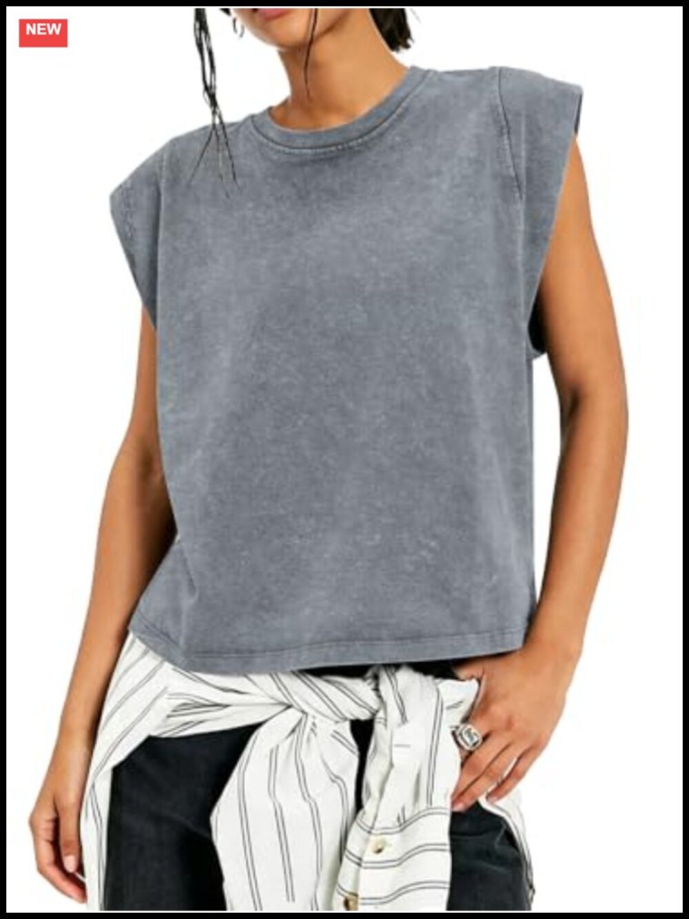 100% Cotton Cap Sleeve T-Shirt Washed Crew Neck Casual Tee